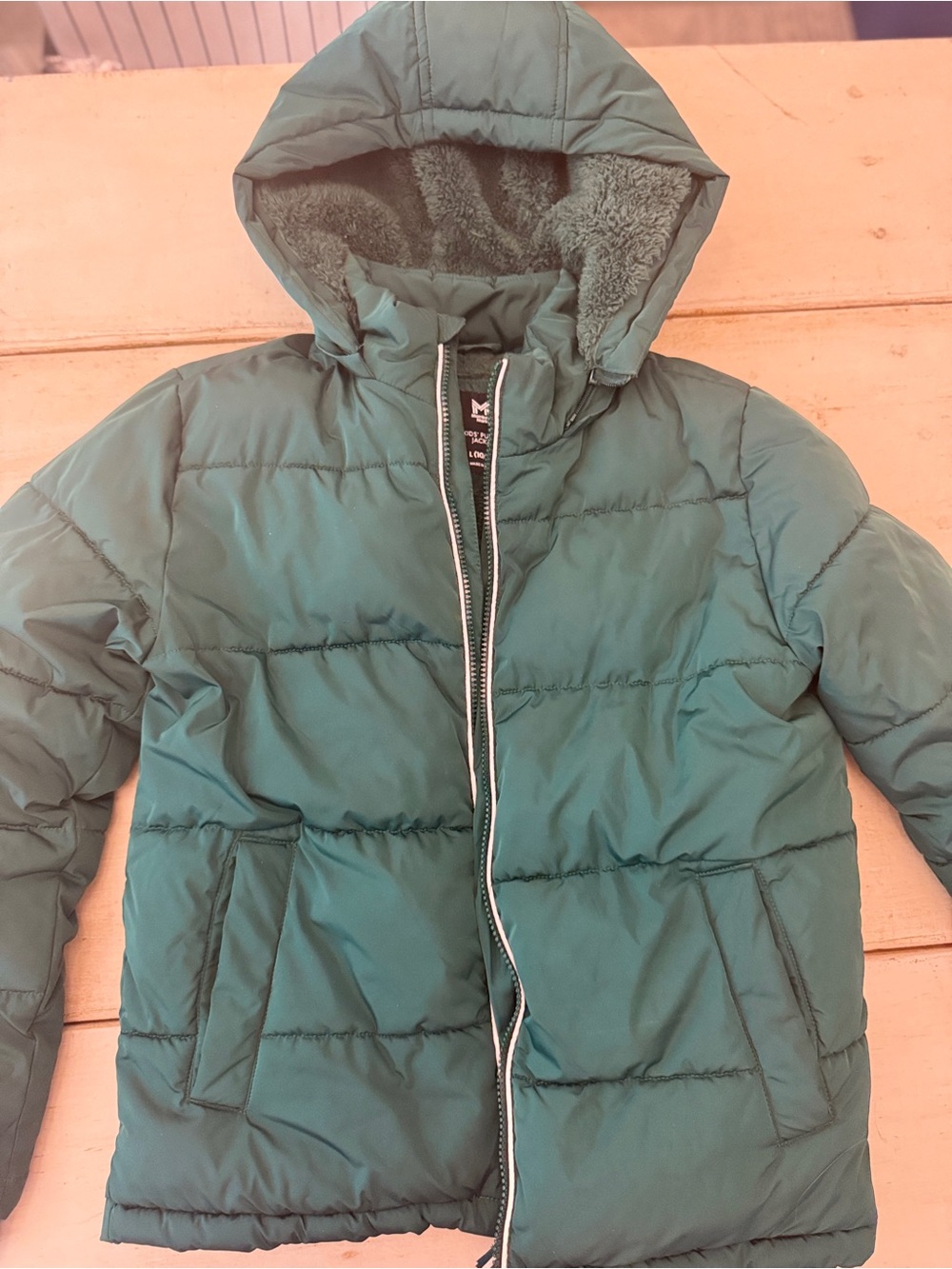 Boys Green Puffer Jacket with Hood